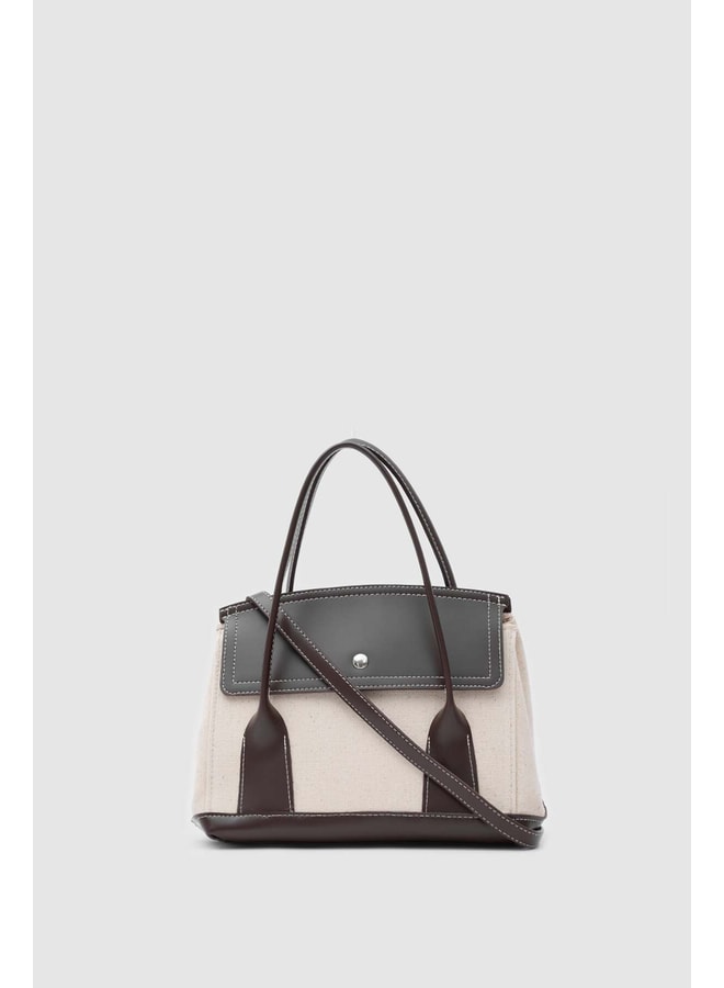Coffee Brown Handbag with Clasp Closure