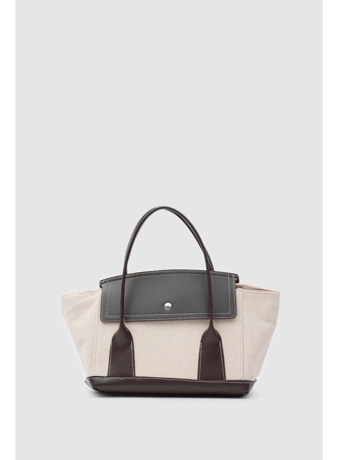 Coffee Brown Handbag with Clasp Closure