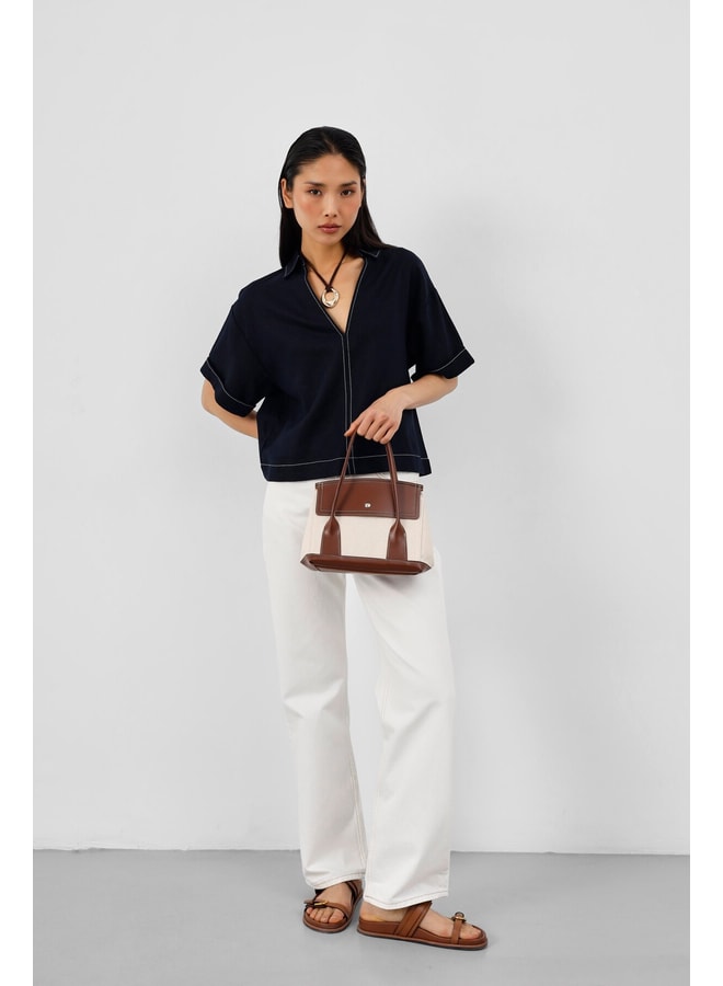 Brown Handbag with Clasp Closure