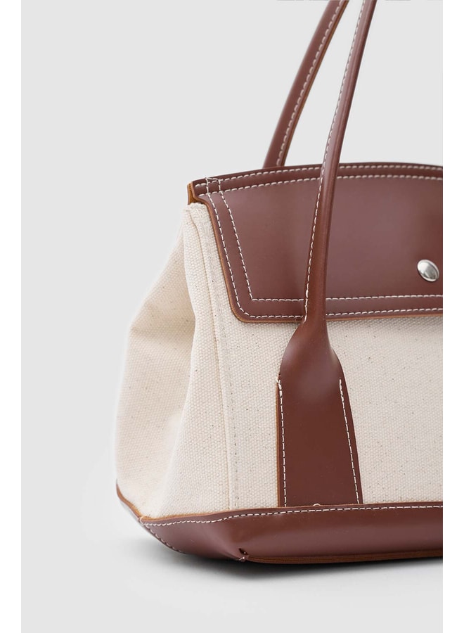 Brown Handbag with Clasp Closure