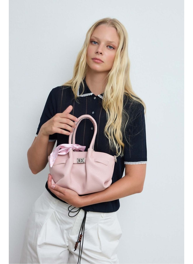 Pink Handbag with Turn Lock Closure