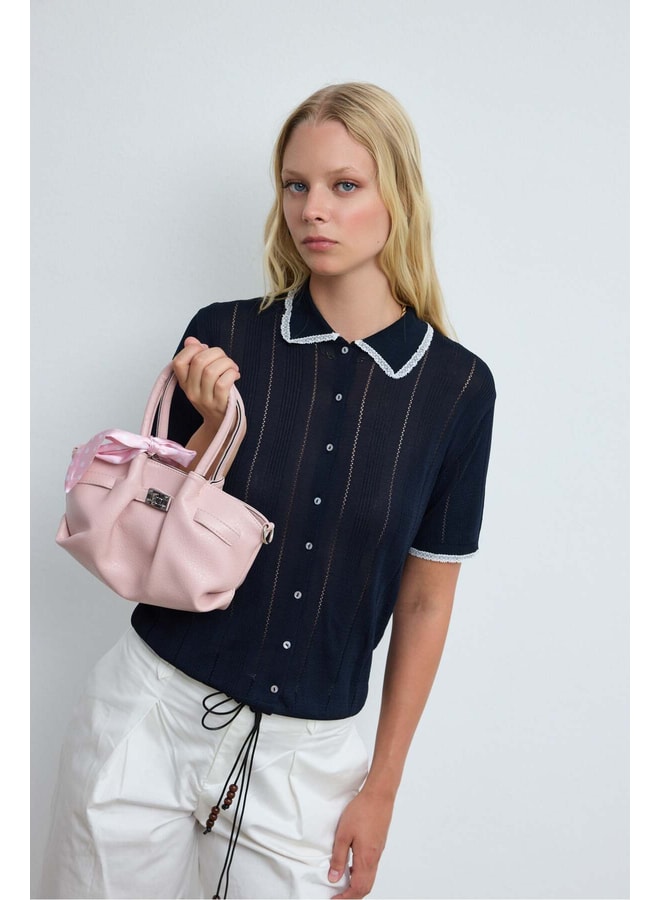Pink Handbag with Turn Lock Closure