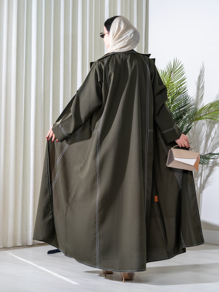 عباية بدرزات متباينة أخضر زيتوني