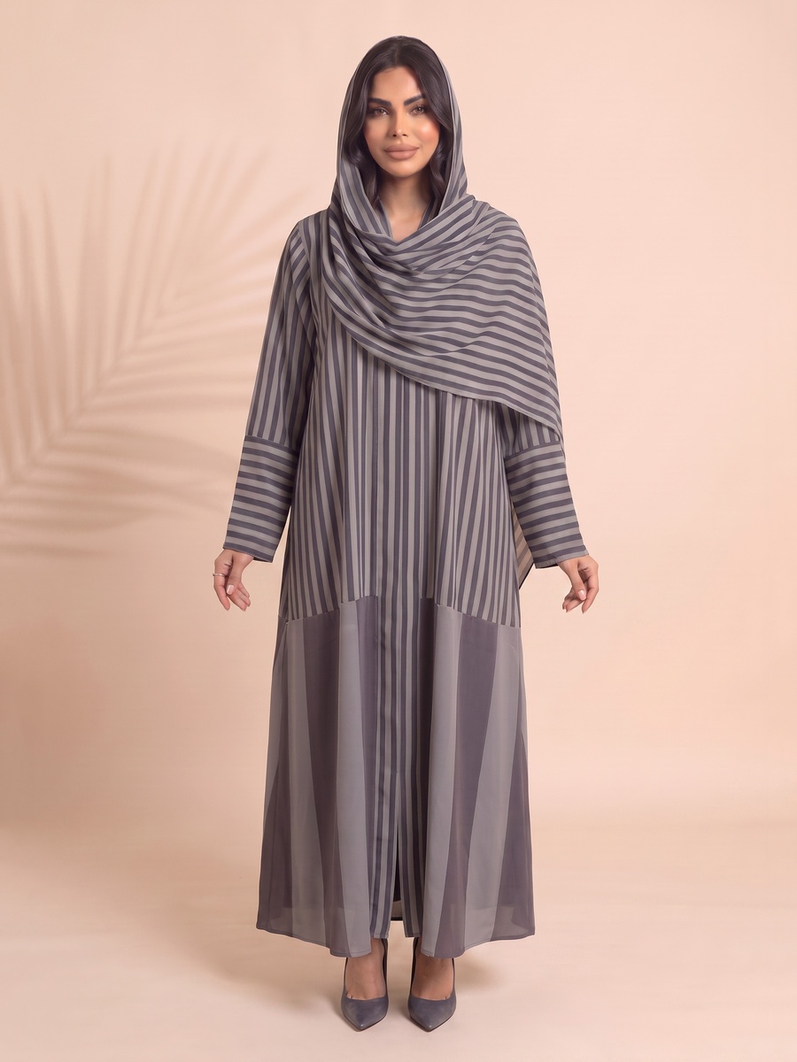عباية مخططة رمادي