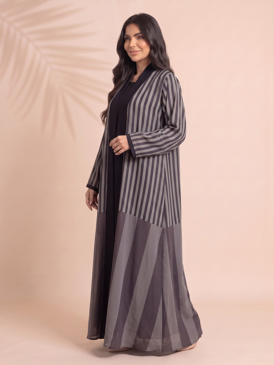 عباية مخططة رمادي