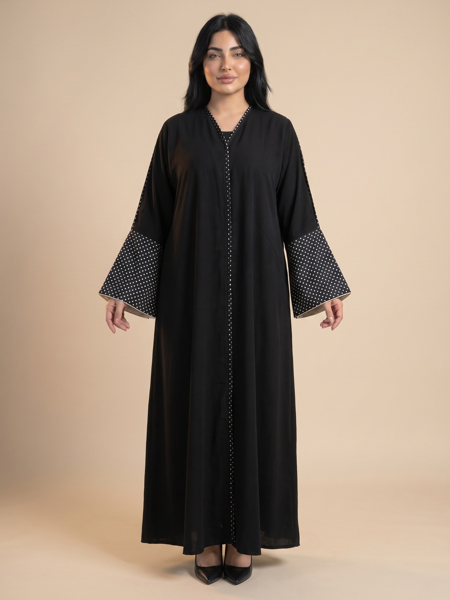 Black Abaya with Polka Dot Sleeves