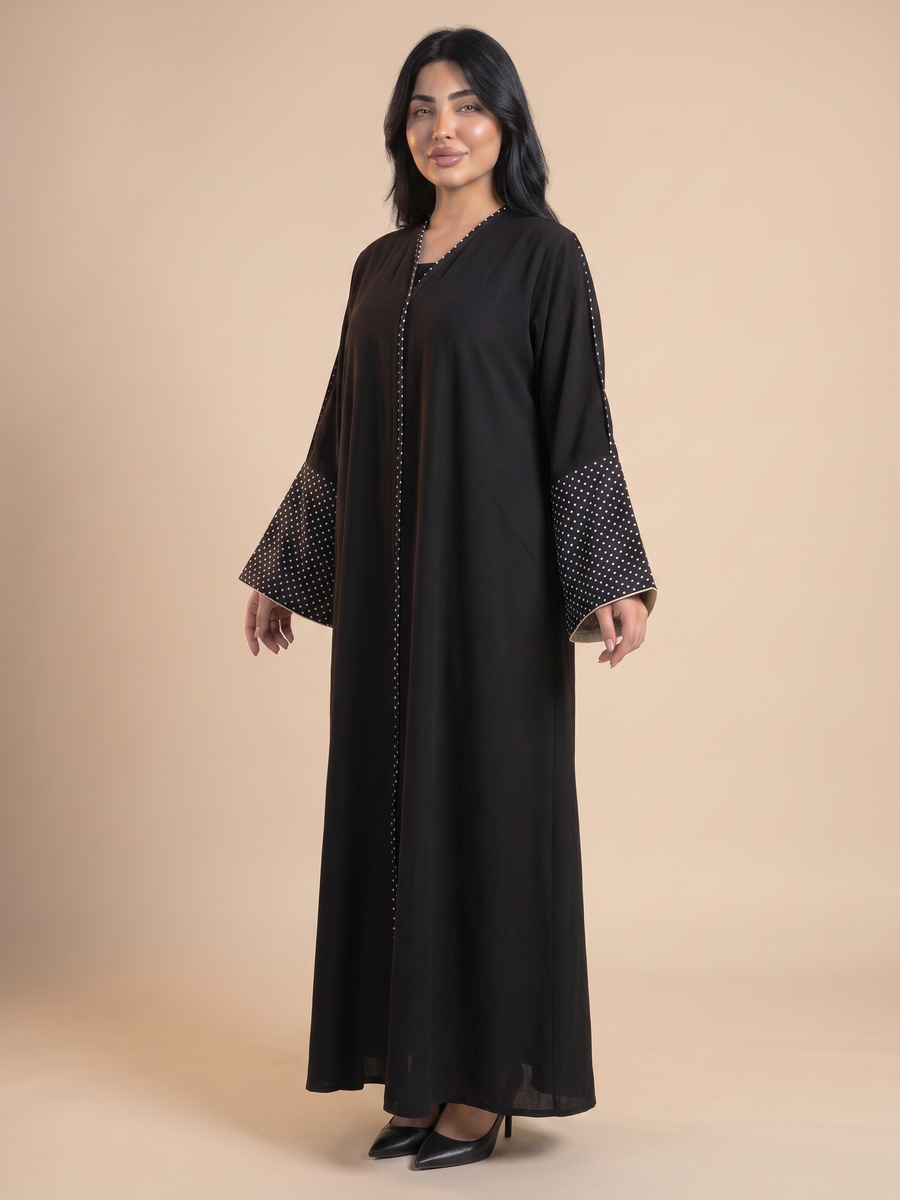 Black Abaya with Polka Dot Sleeves