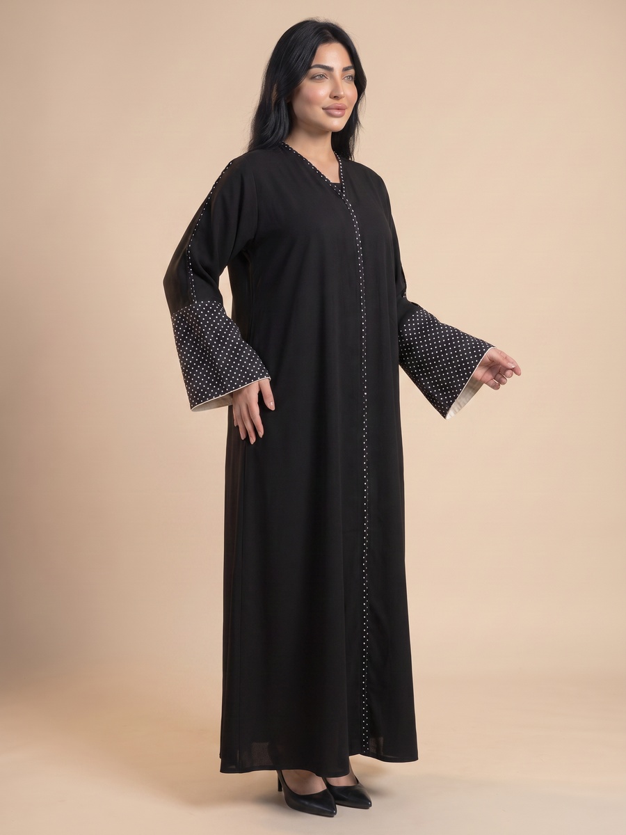Black Abaya with Polka Dot Sleeves
