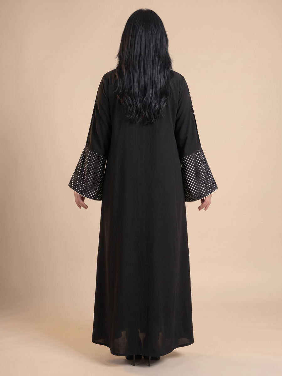 Black Abaya with Polka Dot Sleeves