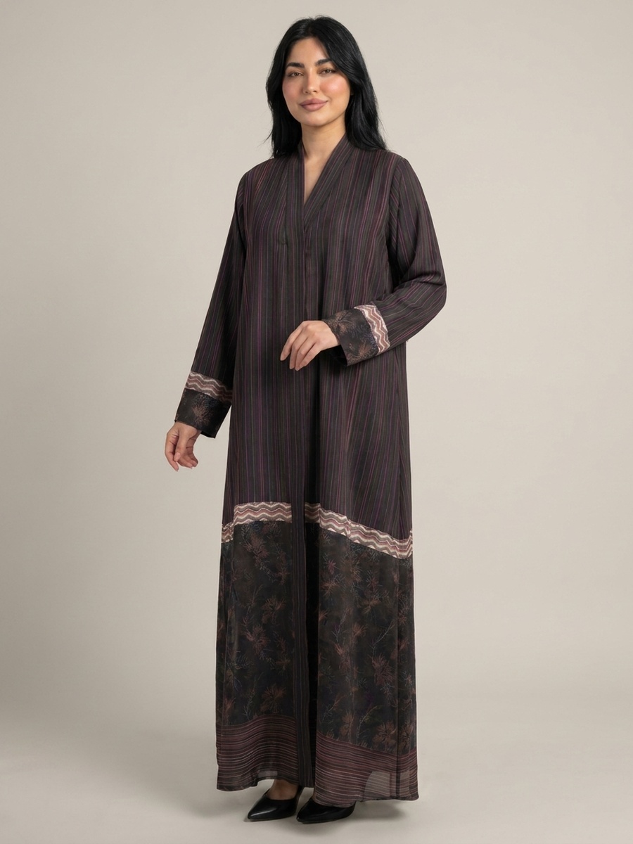 Brown Front Open Long Sleeve Abaya
