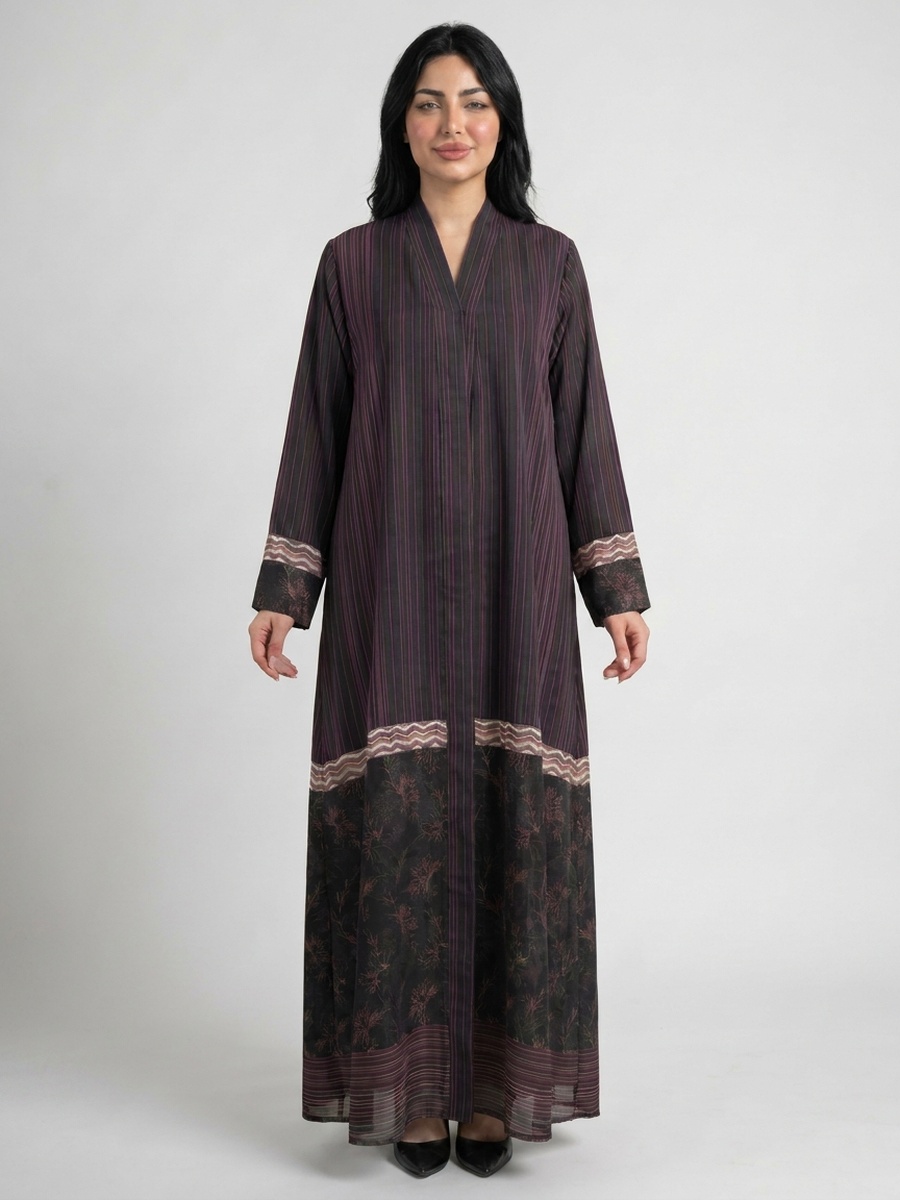 Brown Front Open Long Sleeve Abaya