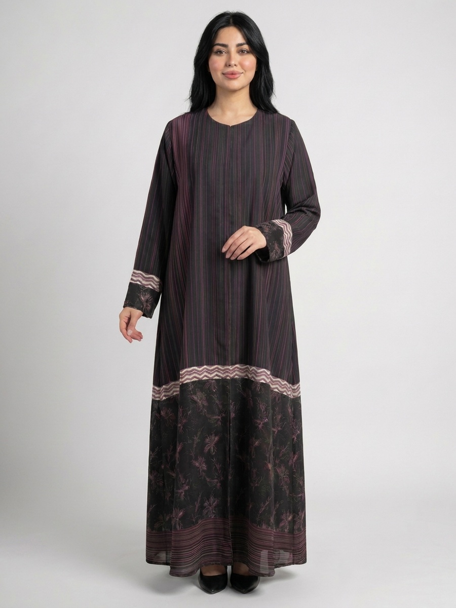 Brown Front Open Long Sleeve Abaya