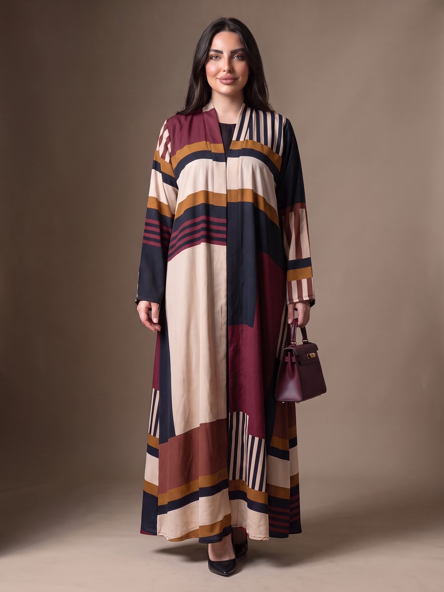 Front Open Abaya with Geometric Pattern