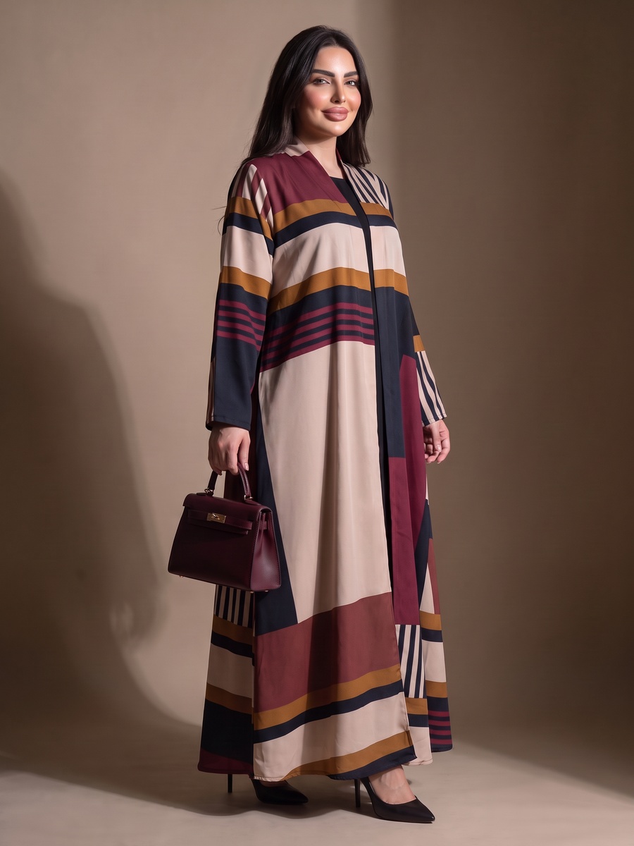 Front Open Abaya with Geometric Pattern