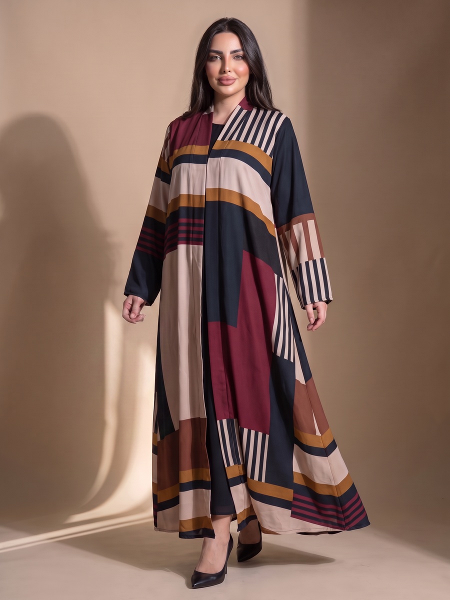 Front Open Abaya with Geometric Pattern