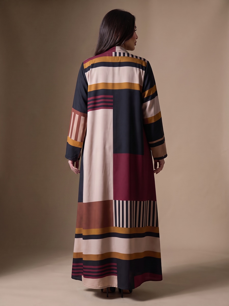 Front Open Abaya with Geometric Pattern