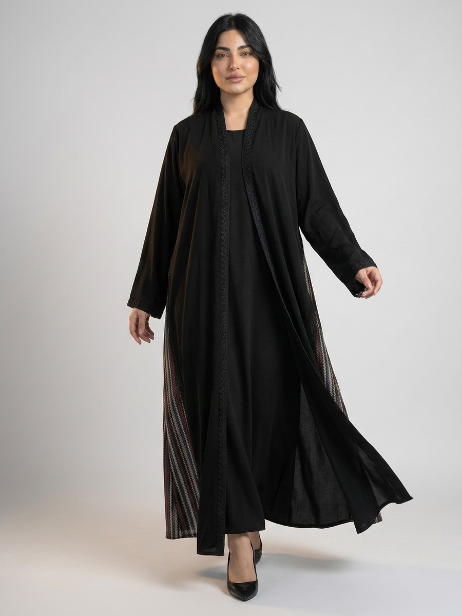 Black Abaya with Subtle Side Stripes