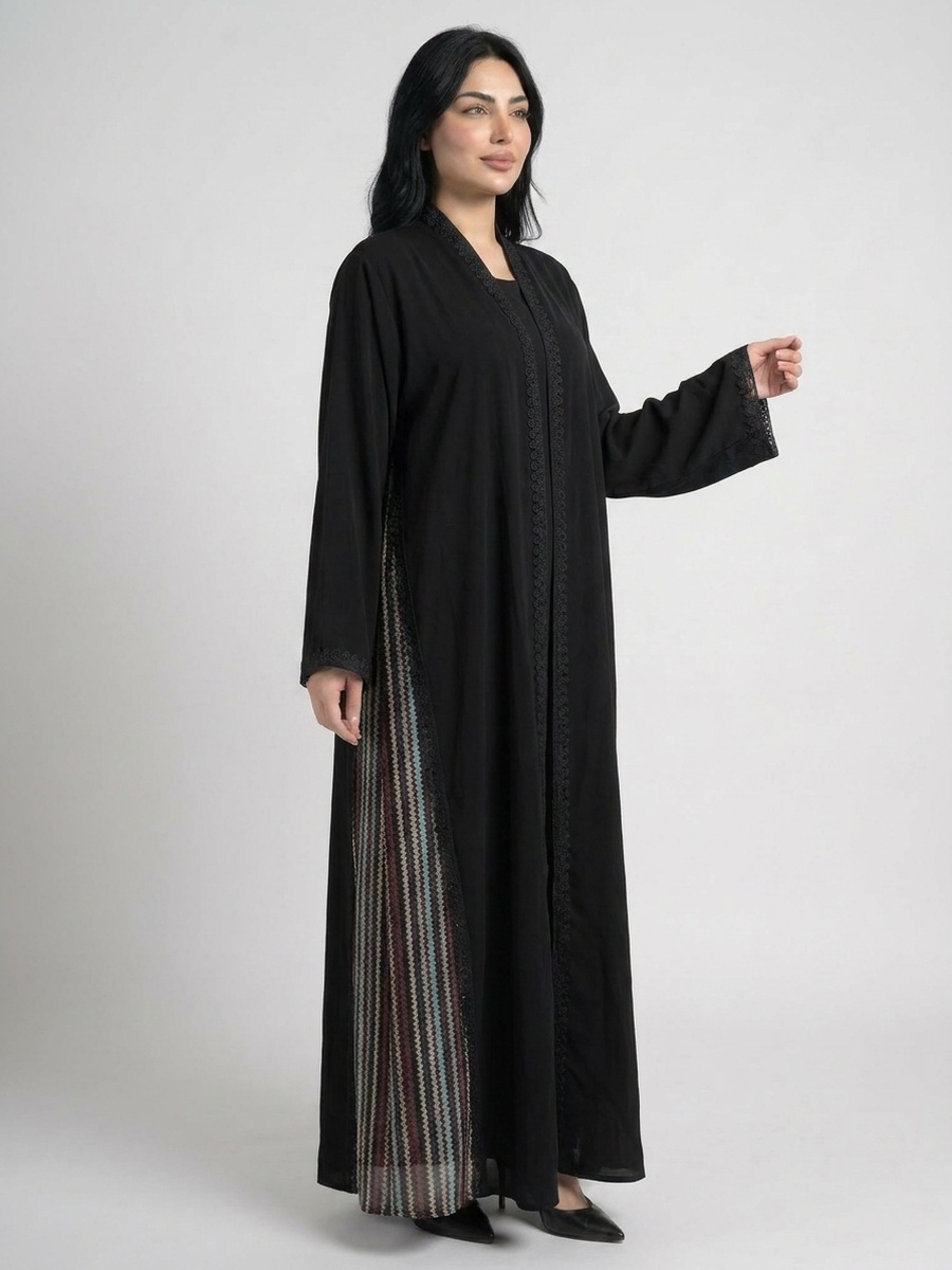 Black Abaya with Subtle Side Stripes