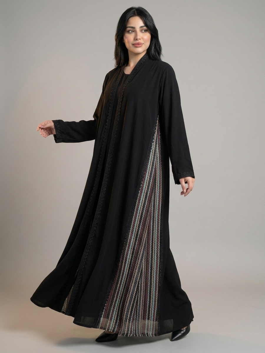 Black Abaya with Subtle Side Stripes
