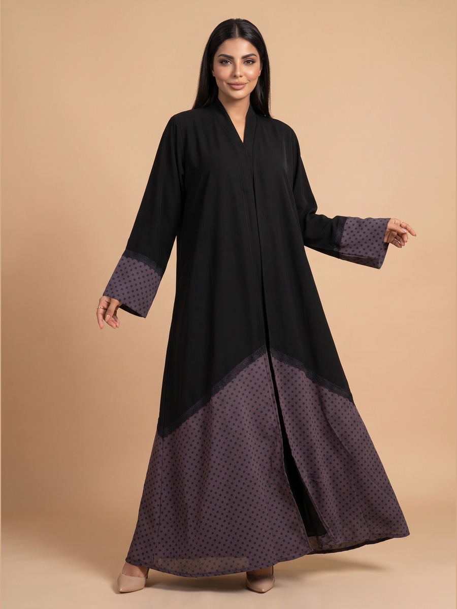 Black Abaya with Polka Dot Hem