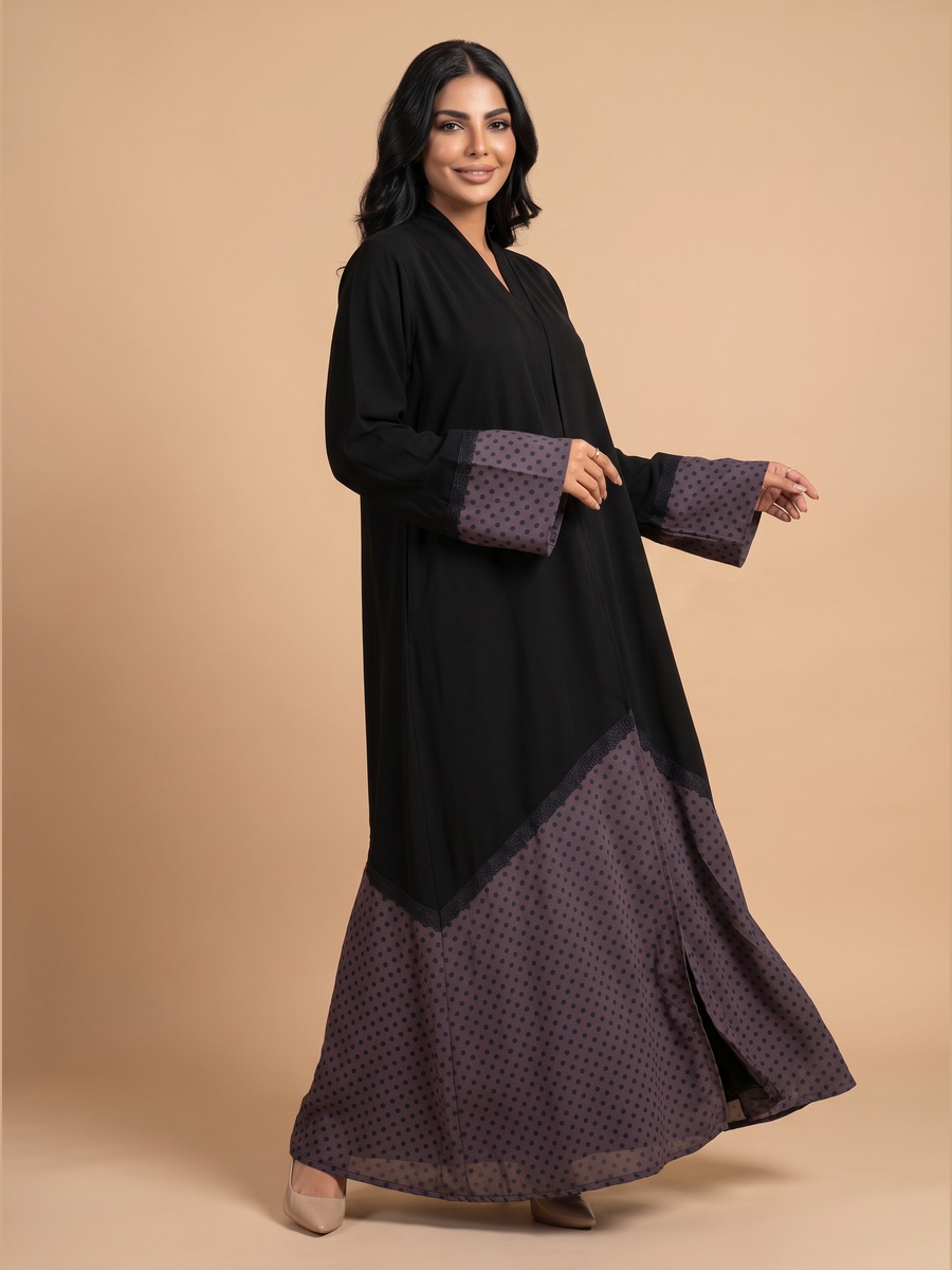 Black Abaya with Polka Dot Hem
