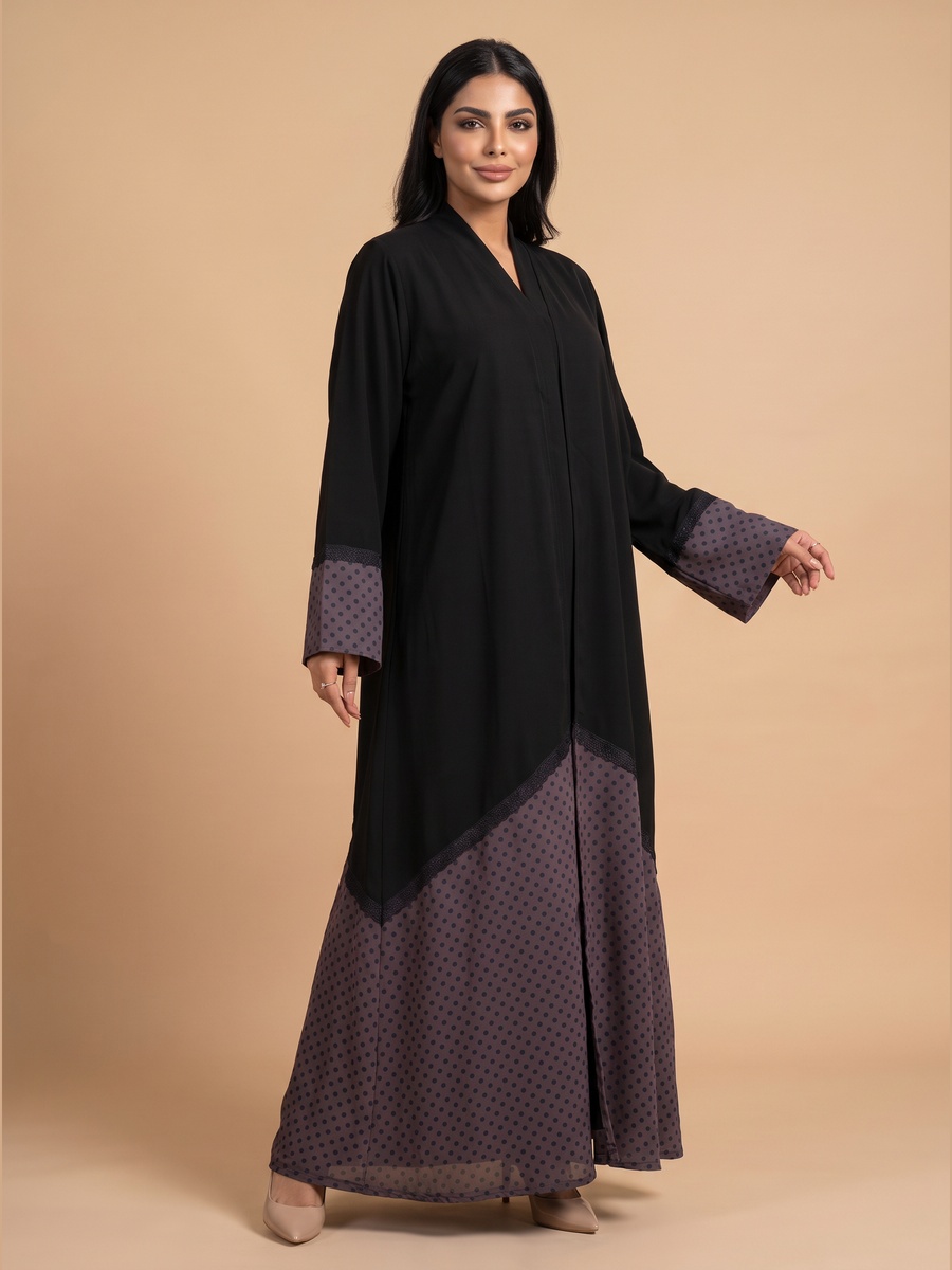 Black Abaya with Polka Dot Hem