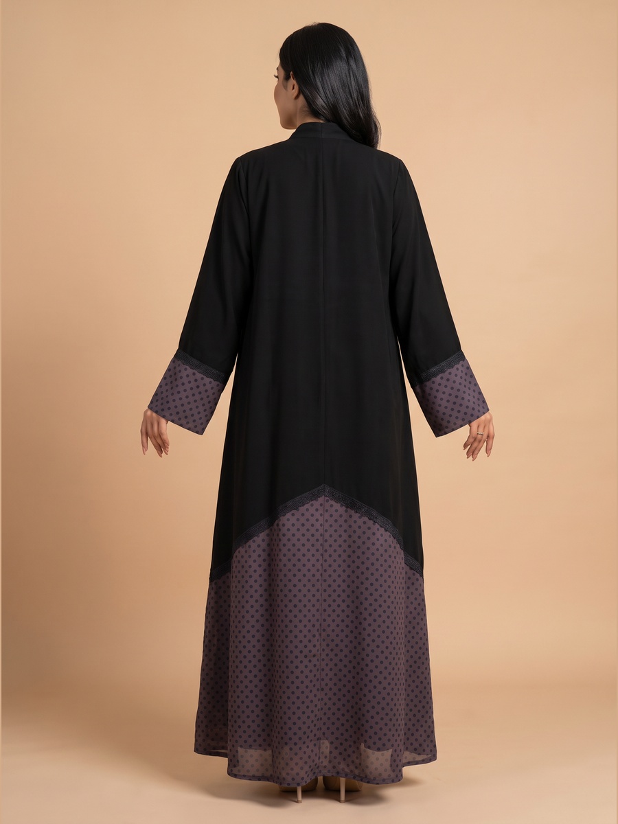 Black Abaya with Polka Dot Hem