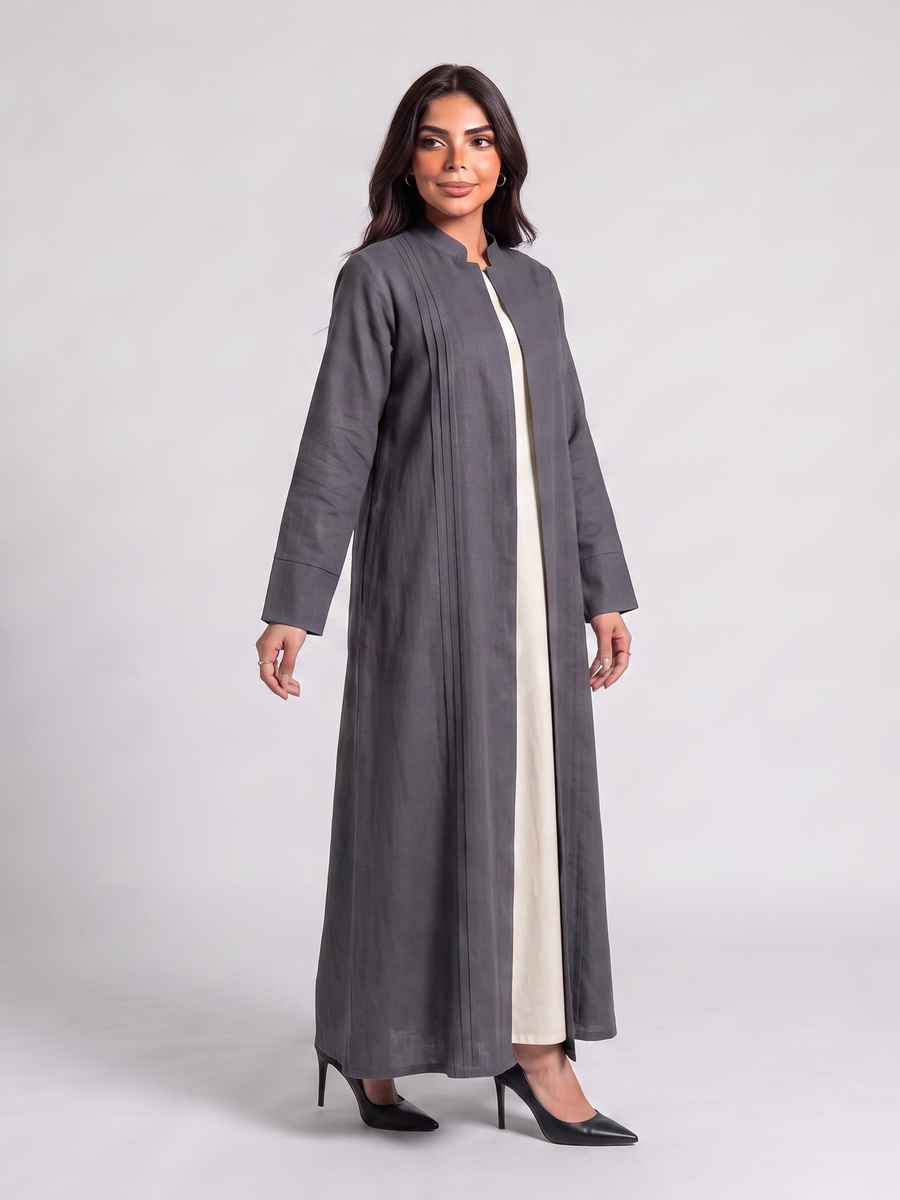 Grey Pintuck Detail Abaya