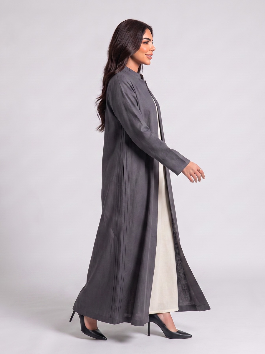 Grey Pintuck Detail Abaya