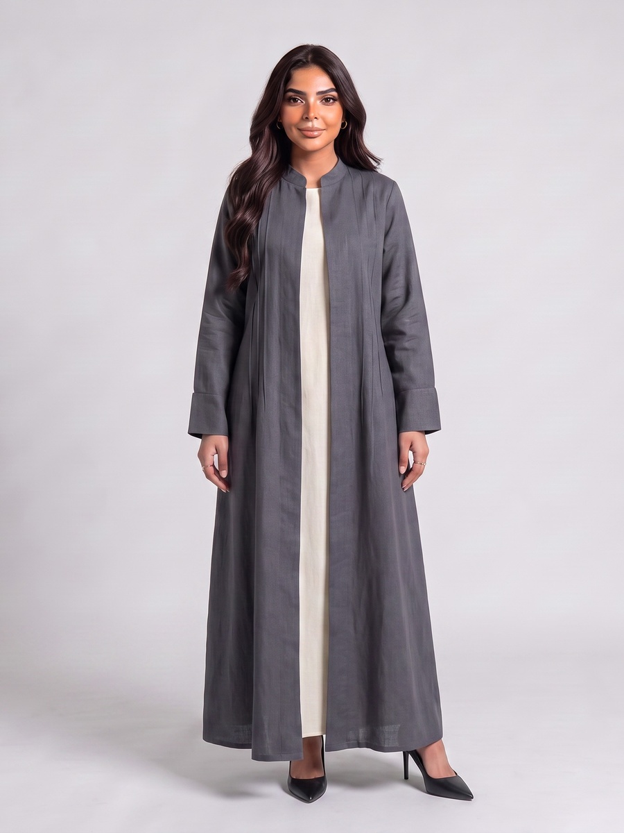 Grey Pintuck Detail Abaya