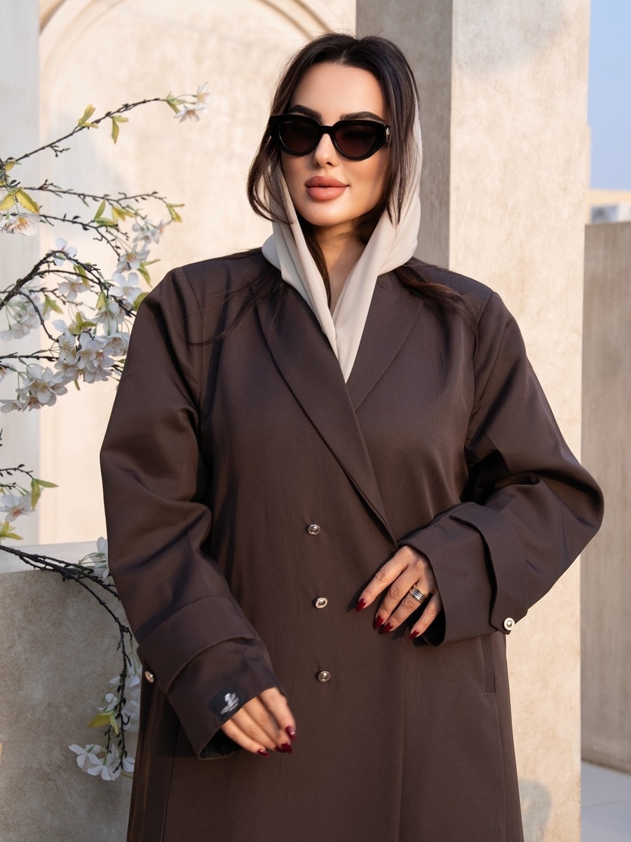 Brown Lapel Neck Abaya