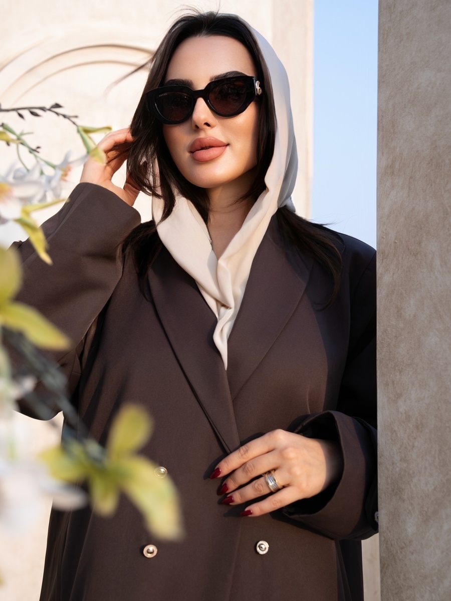 Brown Lapel Neck Abaya
