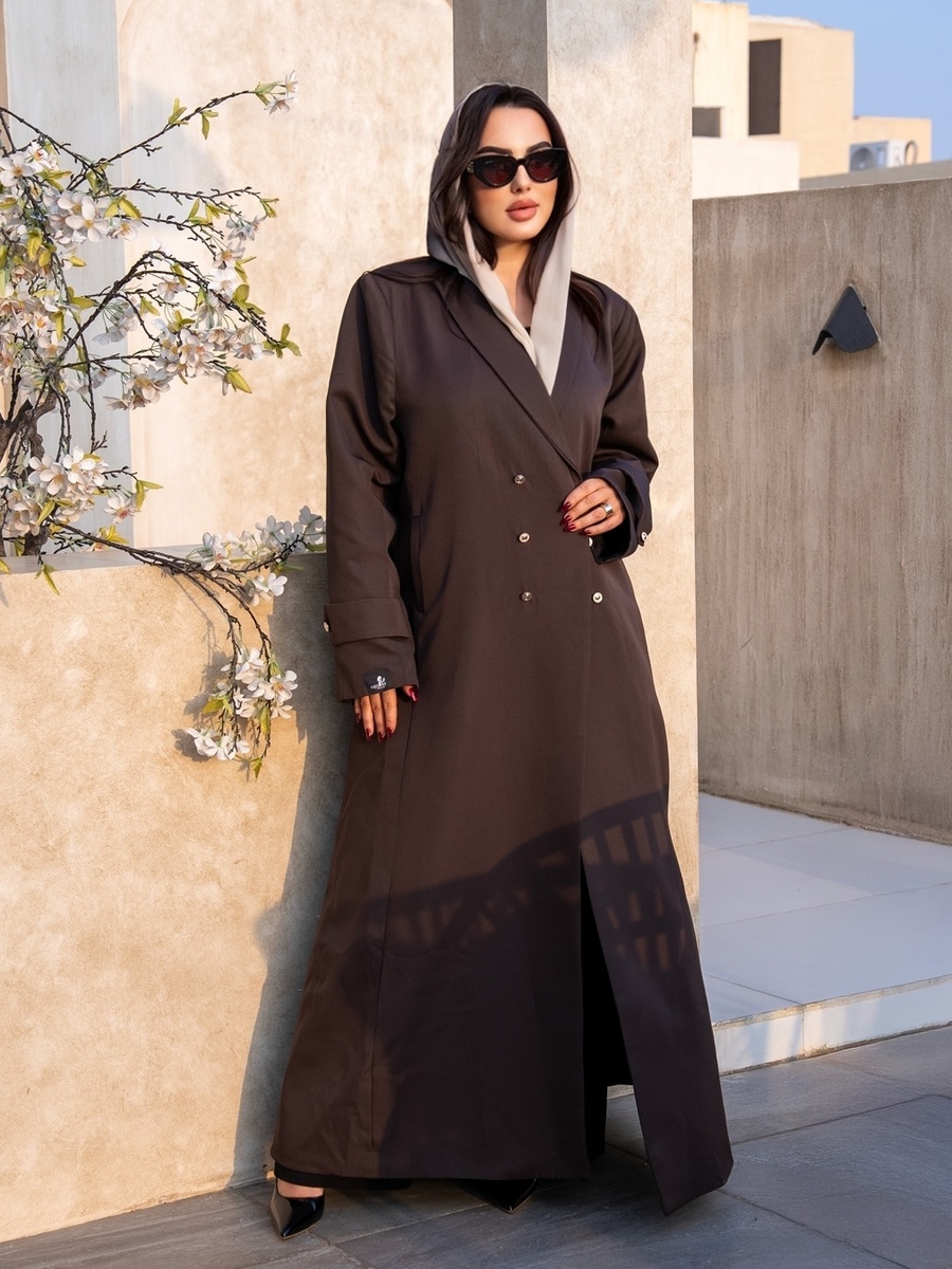 Brown Lapel Neck Abaya