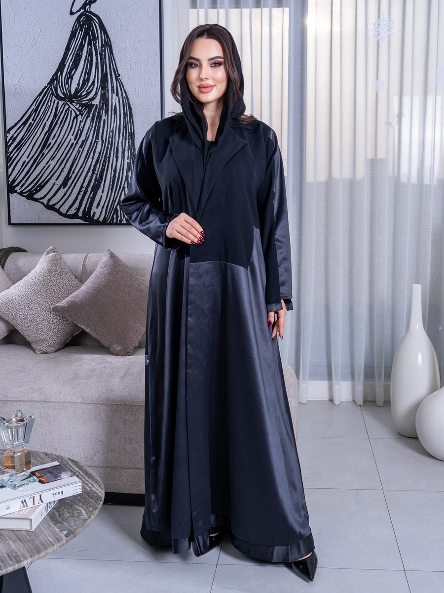 Black Abaya with Satin Detail