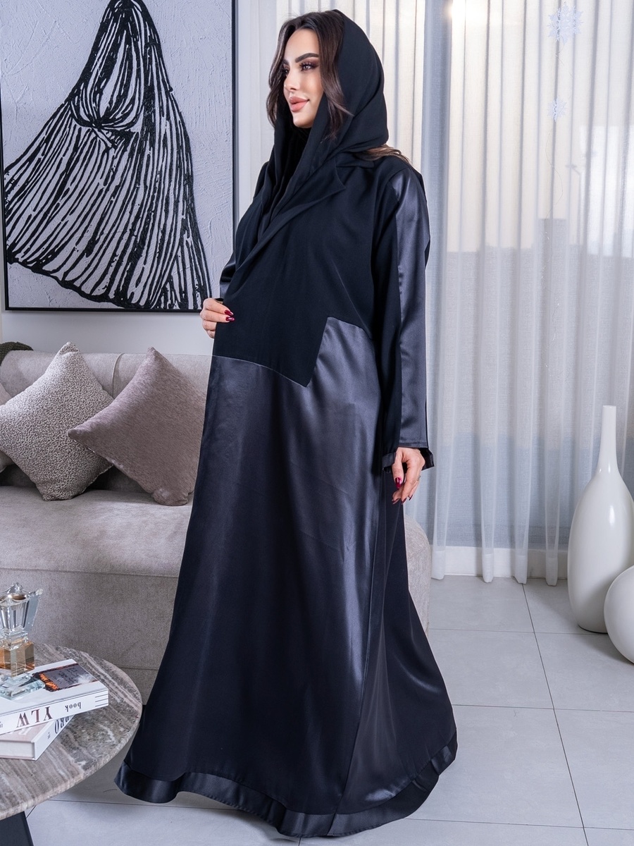 Black Abaya with Satin Detail