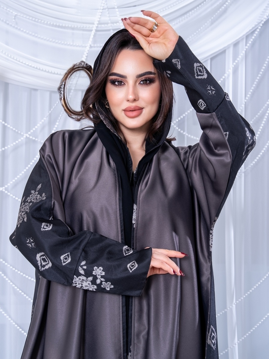 Grey Floral Abaya