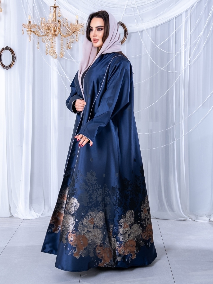 Navy Blue Floral Abaya