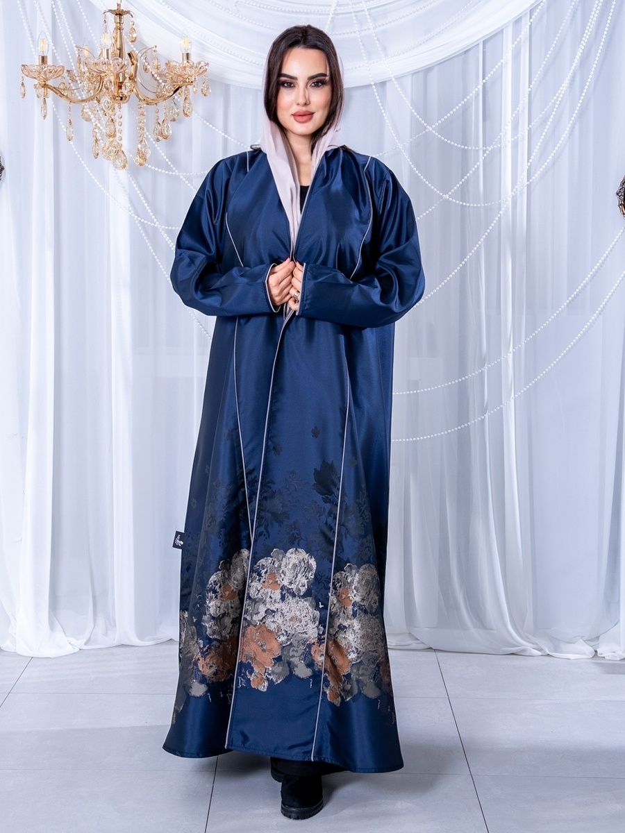 Navy Blue Floral Abaya