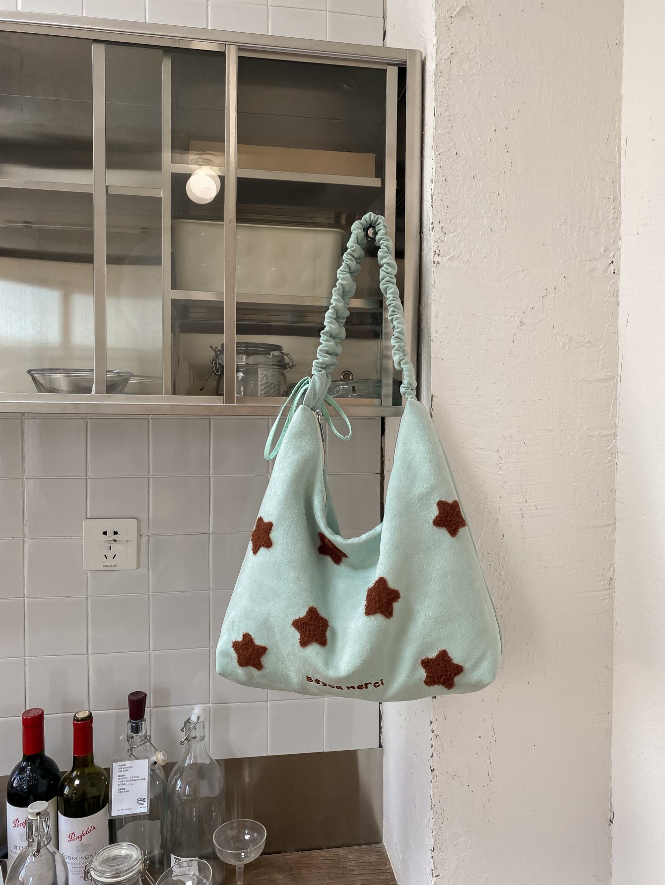 Green Shoulder Bag with Zip Closure