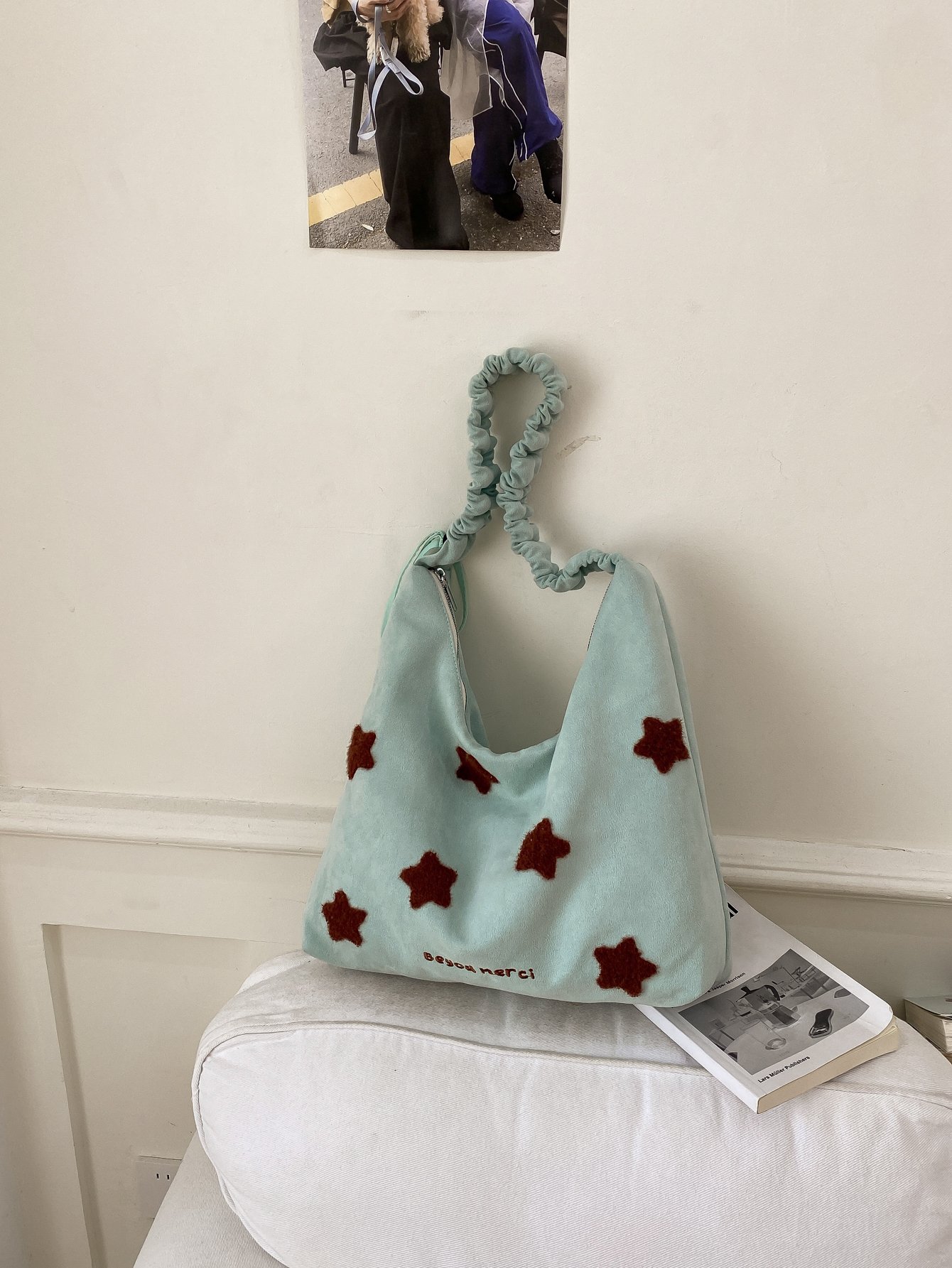 Green Shoulder Bag with Zip Closure