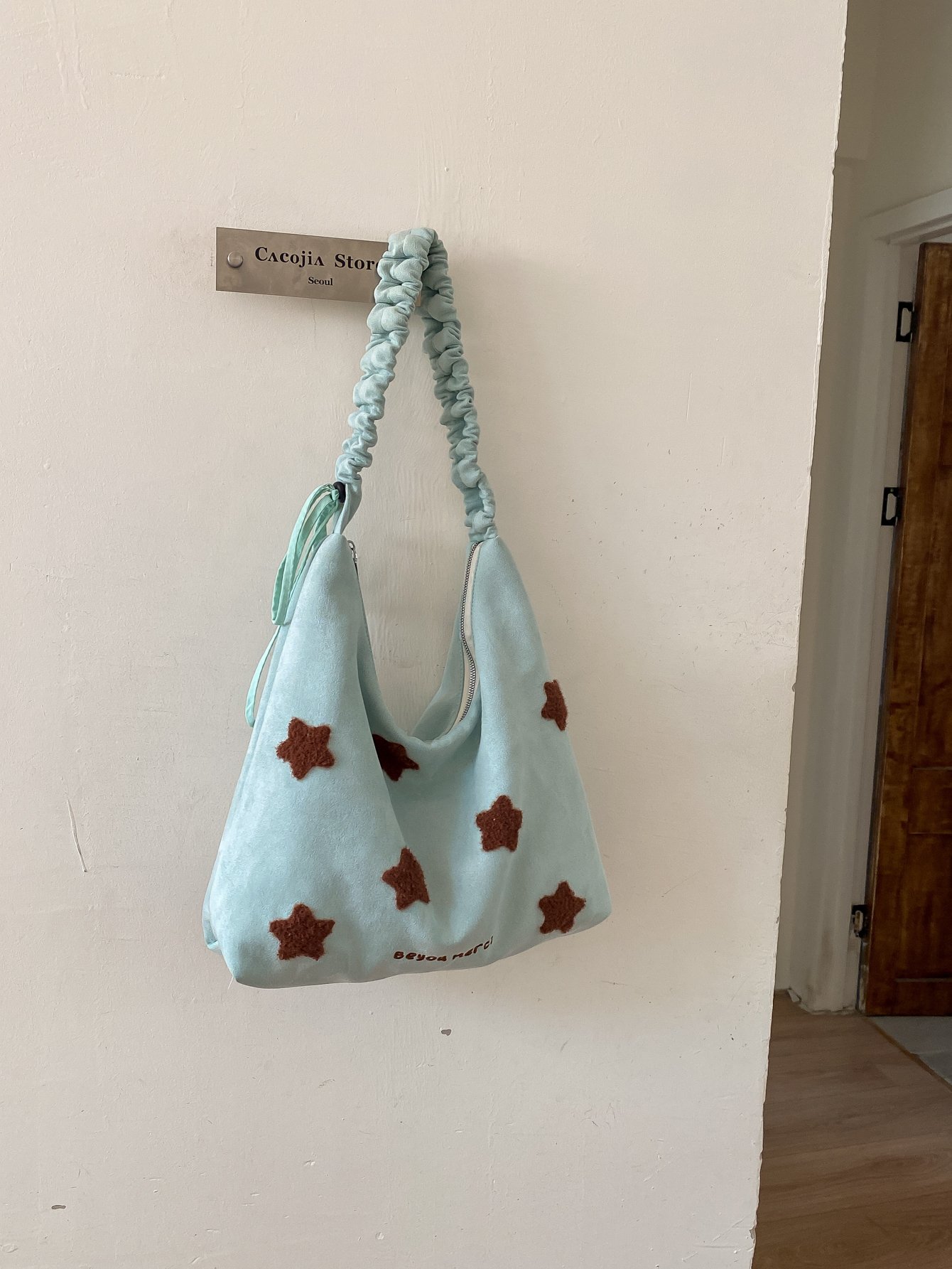 Green Shoulder Bag with Zip Closure