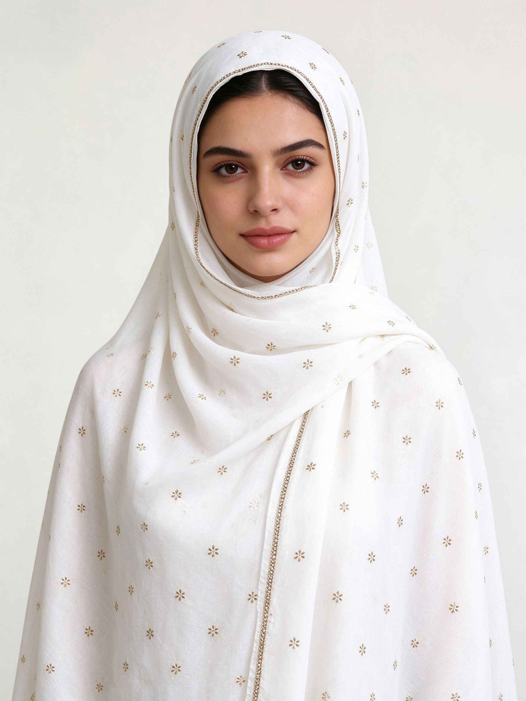 حجاب بتطريز أبيض