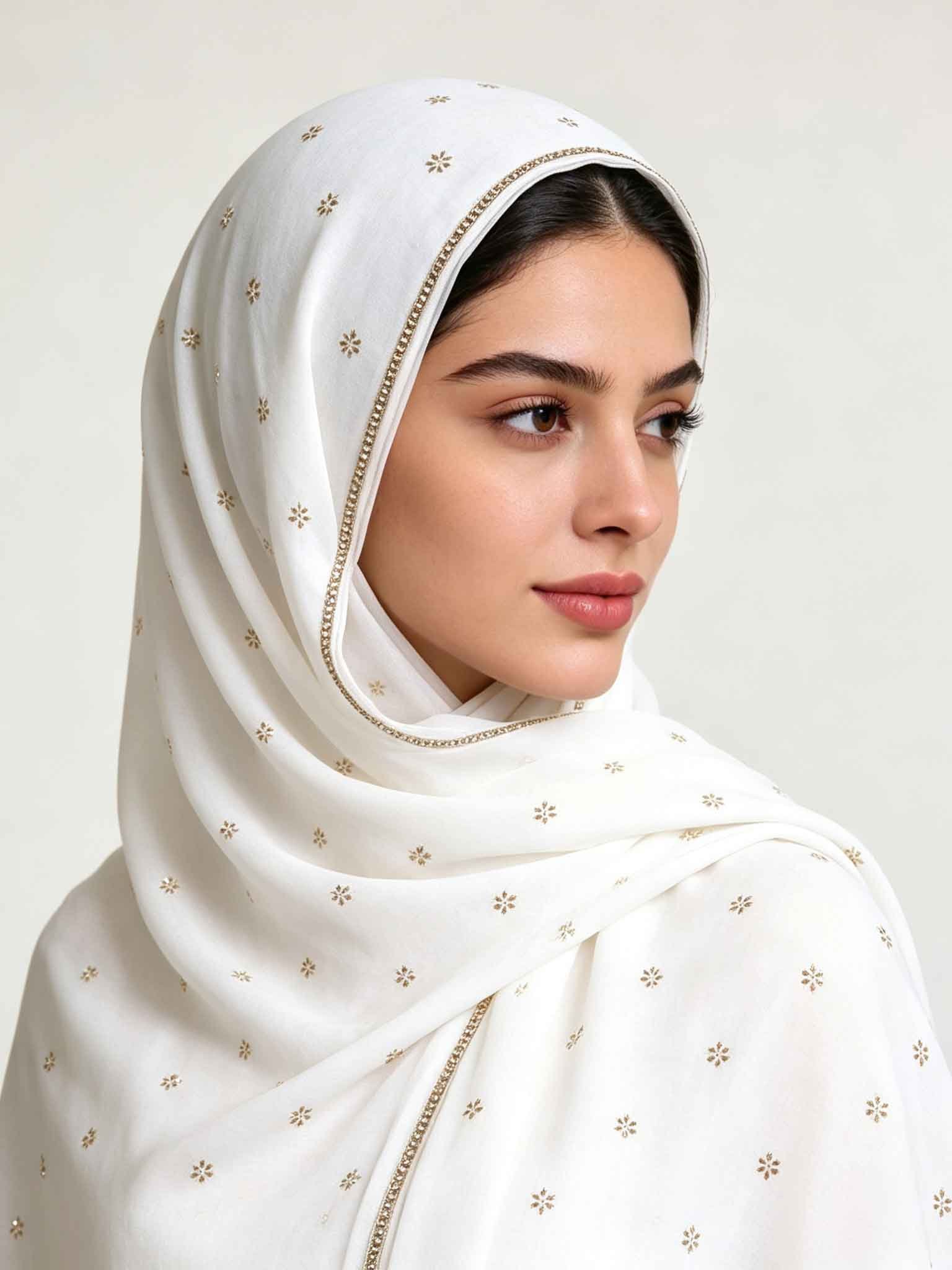 حجاب بتطريز أبيض