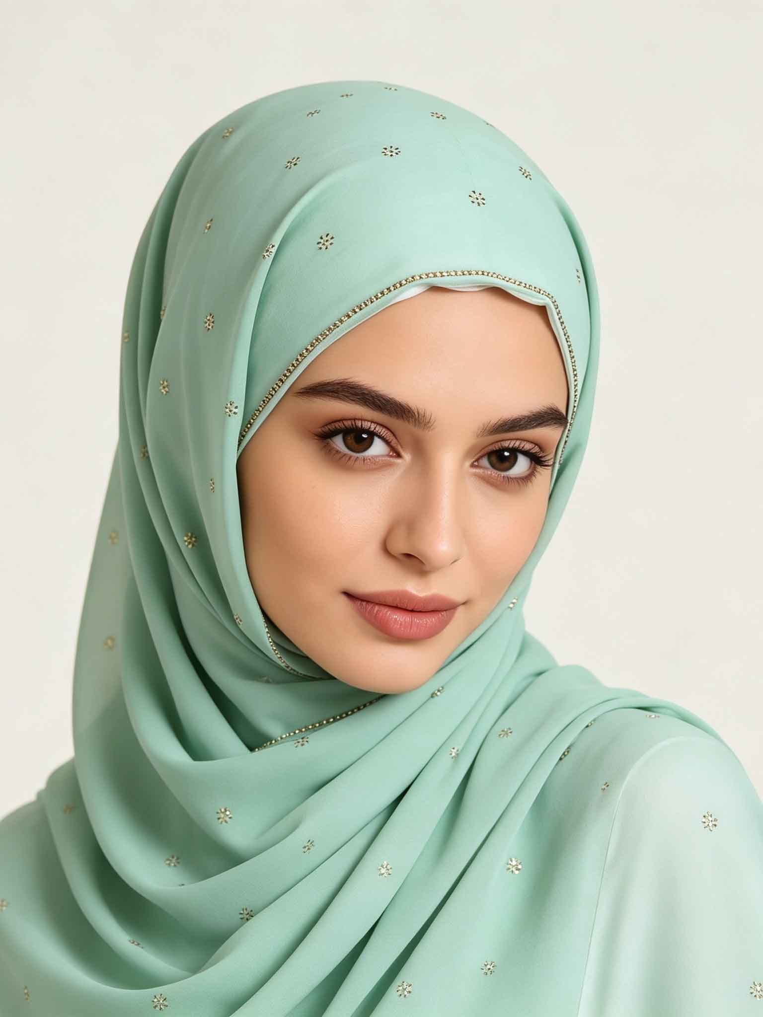 حجاب بتطريز فيروزي