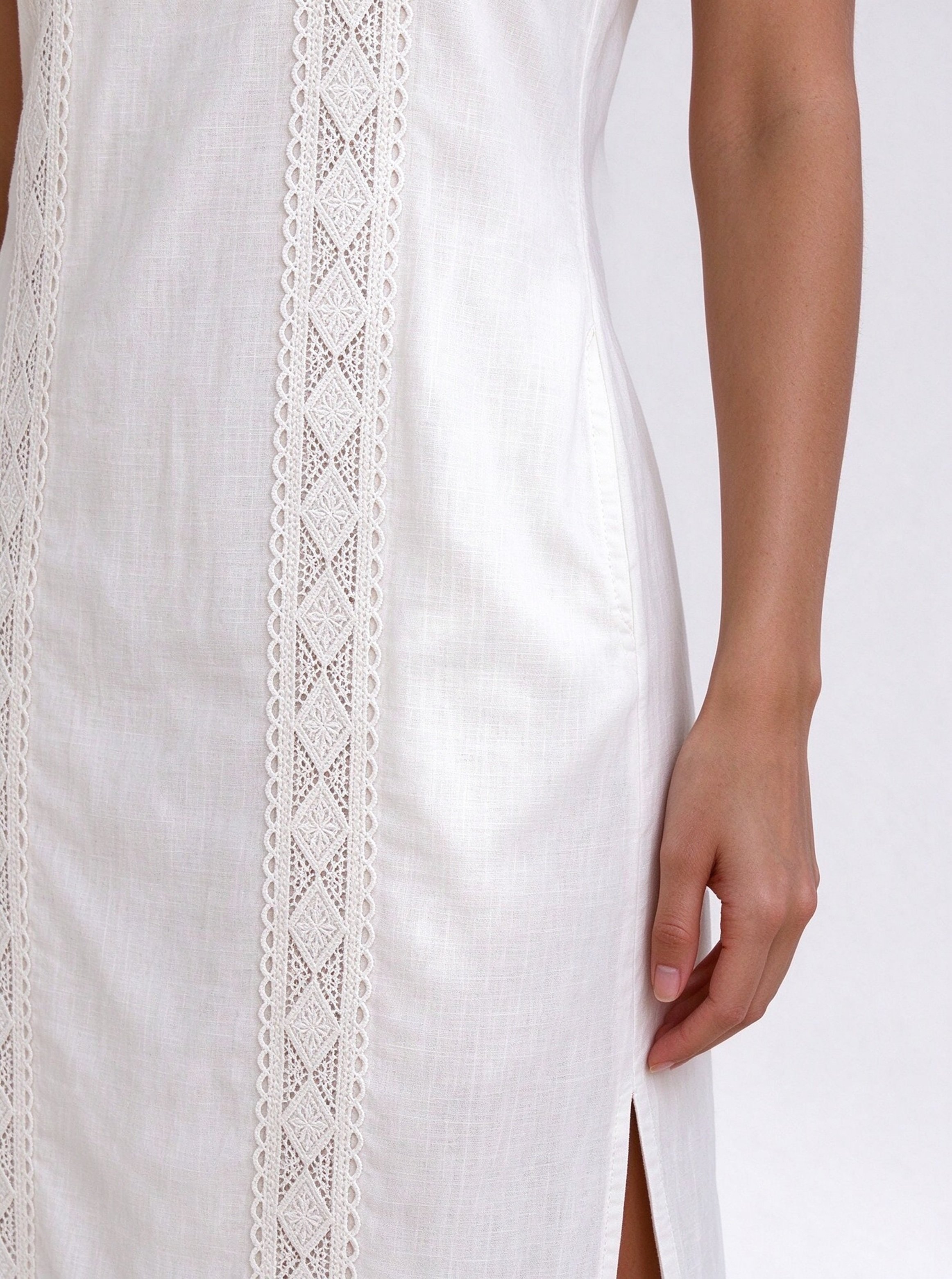 White Embroidered Halter Neck Shift Midi Dress
