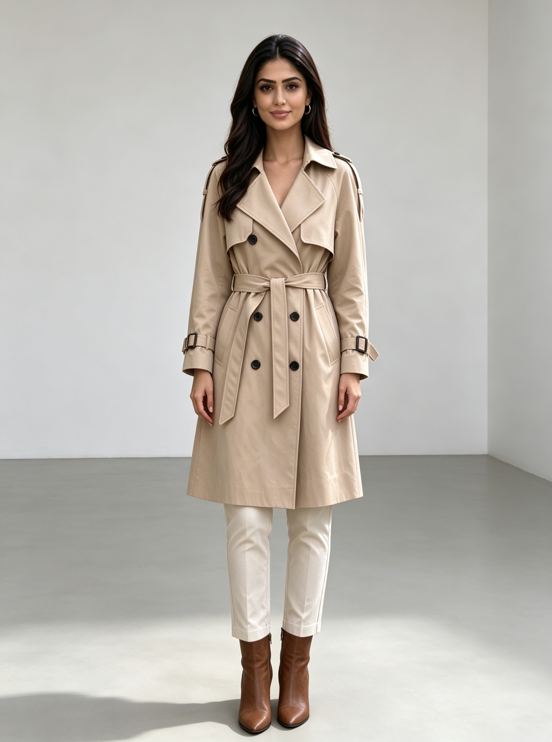 Beige Solid Regular Trench Coat