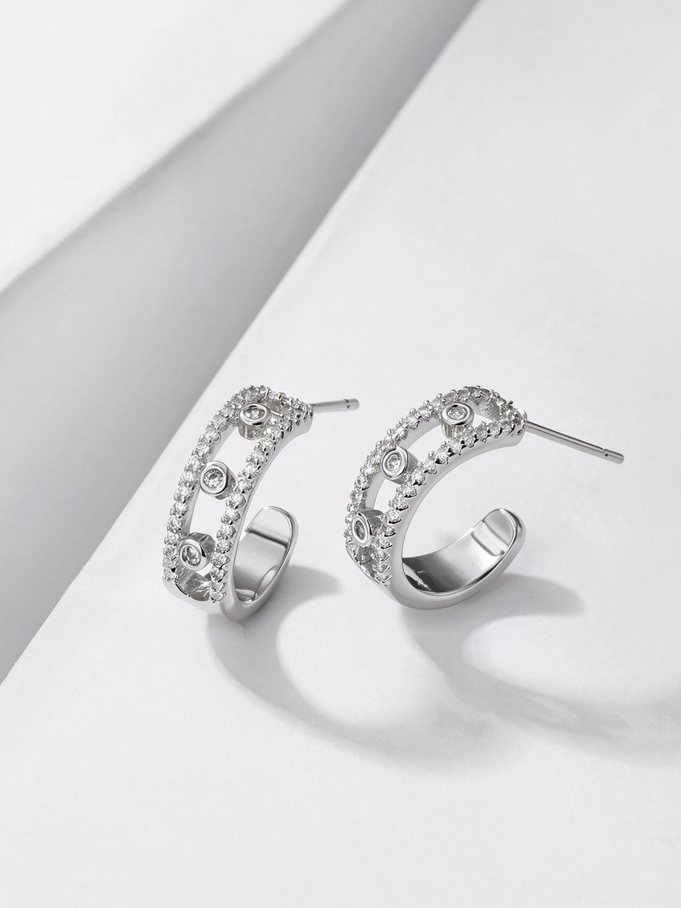 Silver Crystal Hoop Earrings