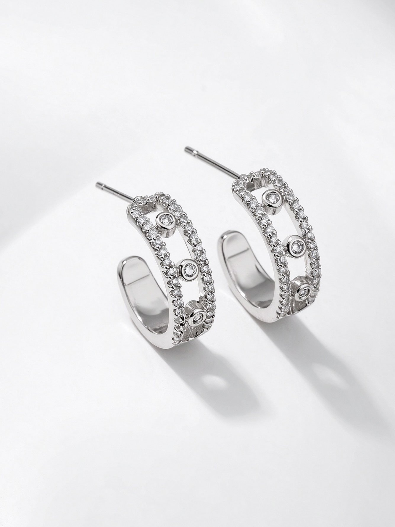 Silver Crystal Hoop Earrings