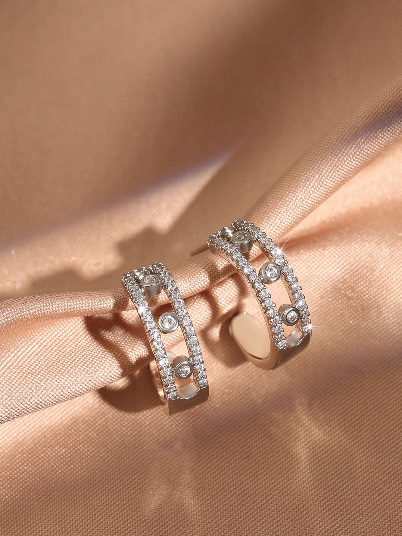 Silver Crystal Hoop Earrings