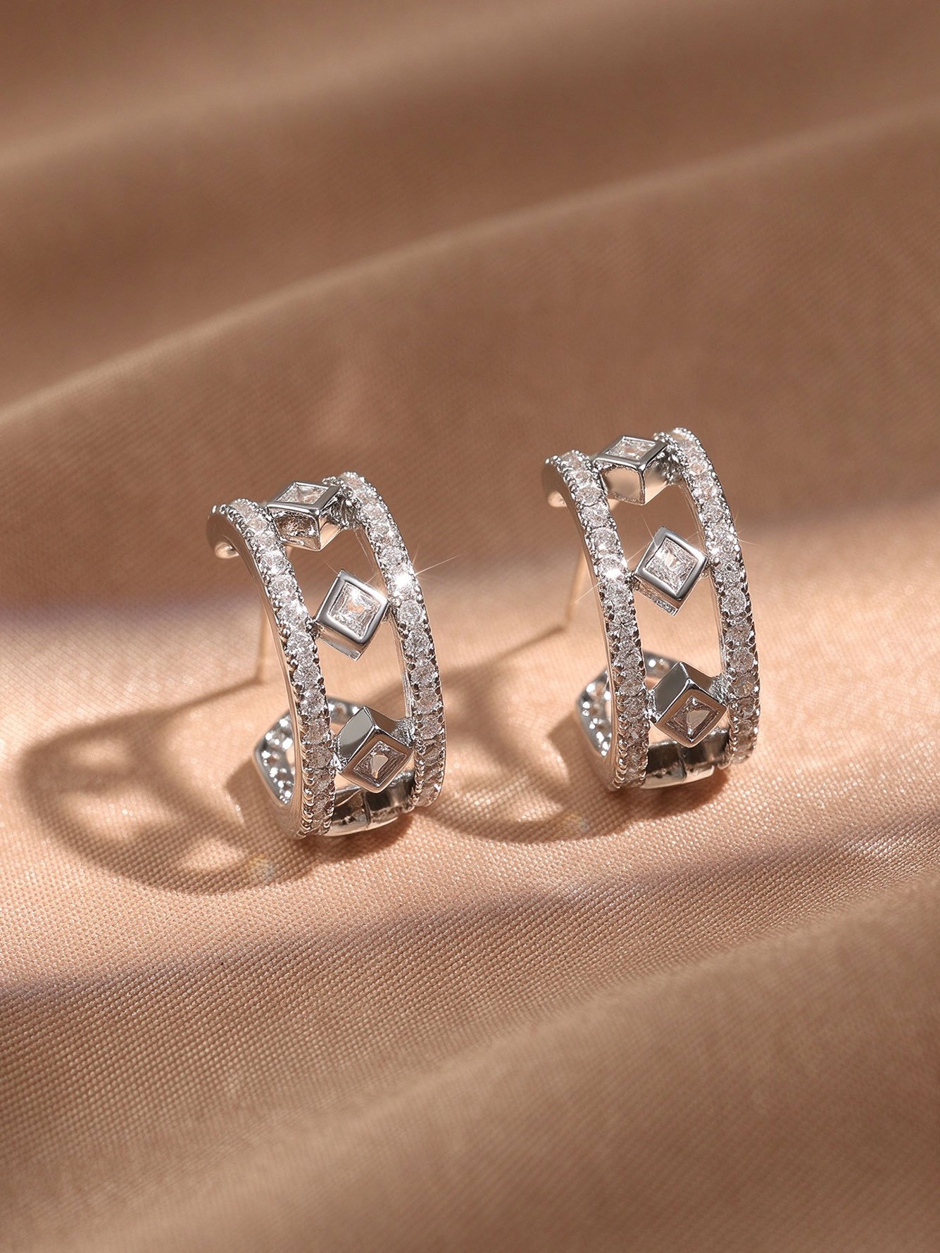 Silver Crystal Hoop Earrings